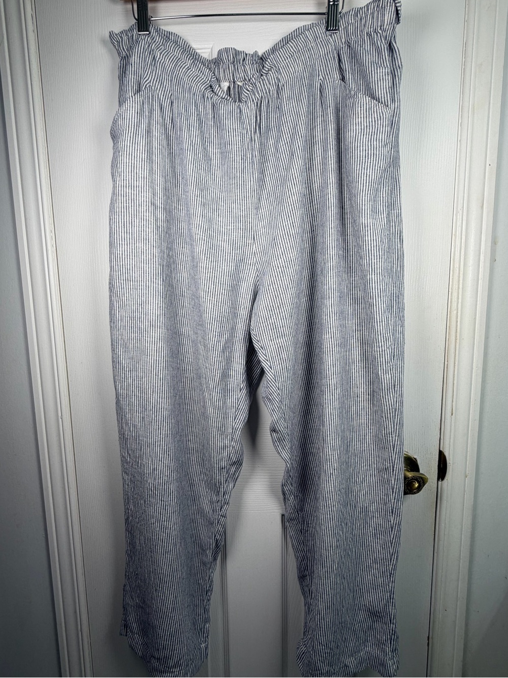 Caslon Blue White Striped Pants XL Straight Leg Flare Elastic Waist Coastal Chic
